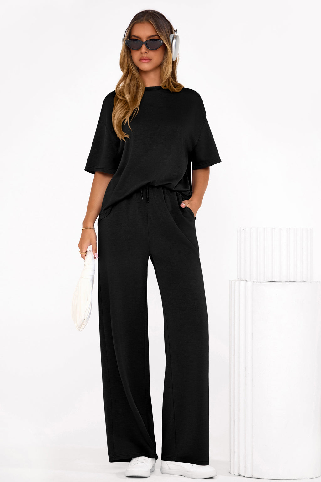 PRETTYGARDEN Women's Summer 2 Piece Lounge Set Short Sleeve Tops Wide Leg Pants Spring Vacation Travel Outfits Clothes
