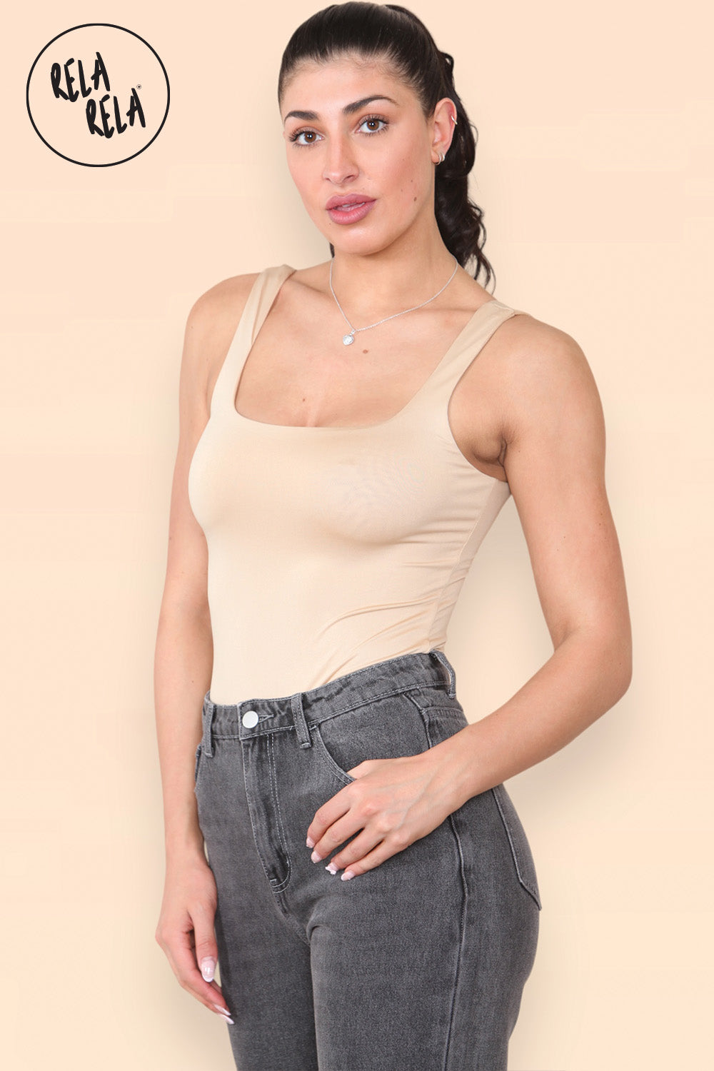 Square Neck Sculpting Thong Bodysuit in Nude