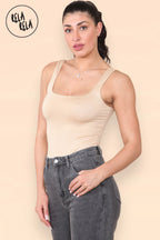 Square Neck Sculpting Thong Bodysuit in Nude
