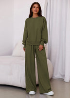 PRETTYGARDEN Womens 2 Piece Sets Long Sleeve Sweatshirt Wide Leg Pants Loose Matching Lounge Set Trendy Fall Outfits