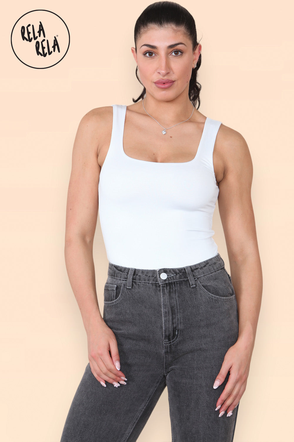 Square Neck Sculpting Thong Bodysuit in White