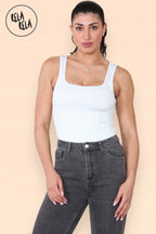 Square Neck Sculpting Thong Bodysuit in White