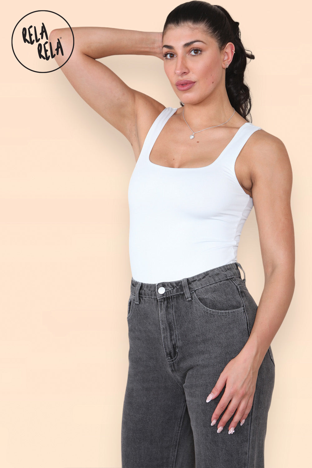 Square Neck Sculpting Thong Bodysuit in White