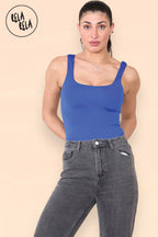 Square Neck Sculpting Thong Bodysuit in Royal Blue