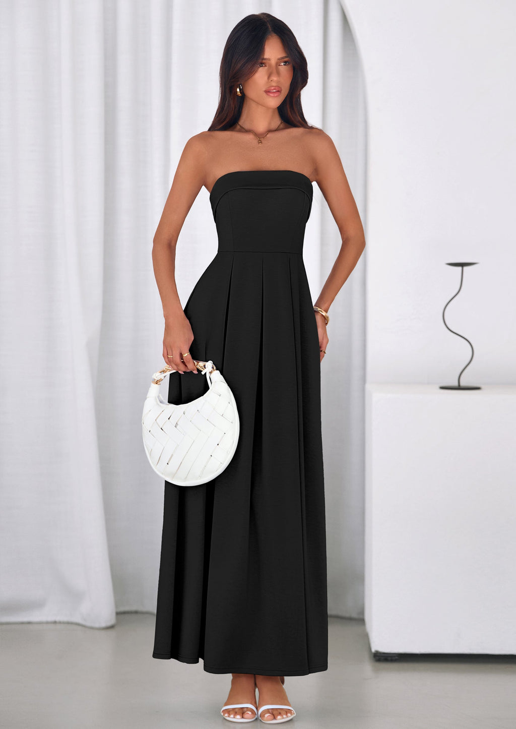 PRETTYGARDEN Cocktail Dresses for Women Summer Formal Elegant Tube Top Strapless Spring Wedding Guest Party Midi Dress