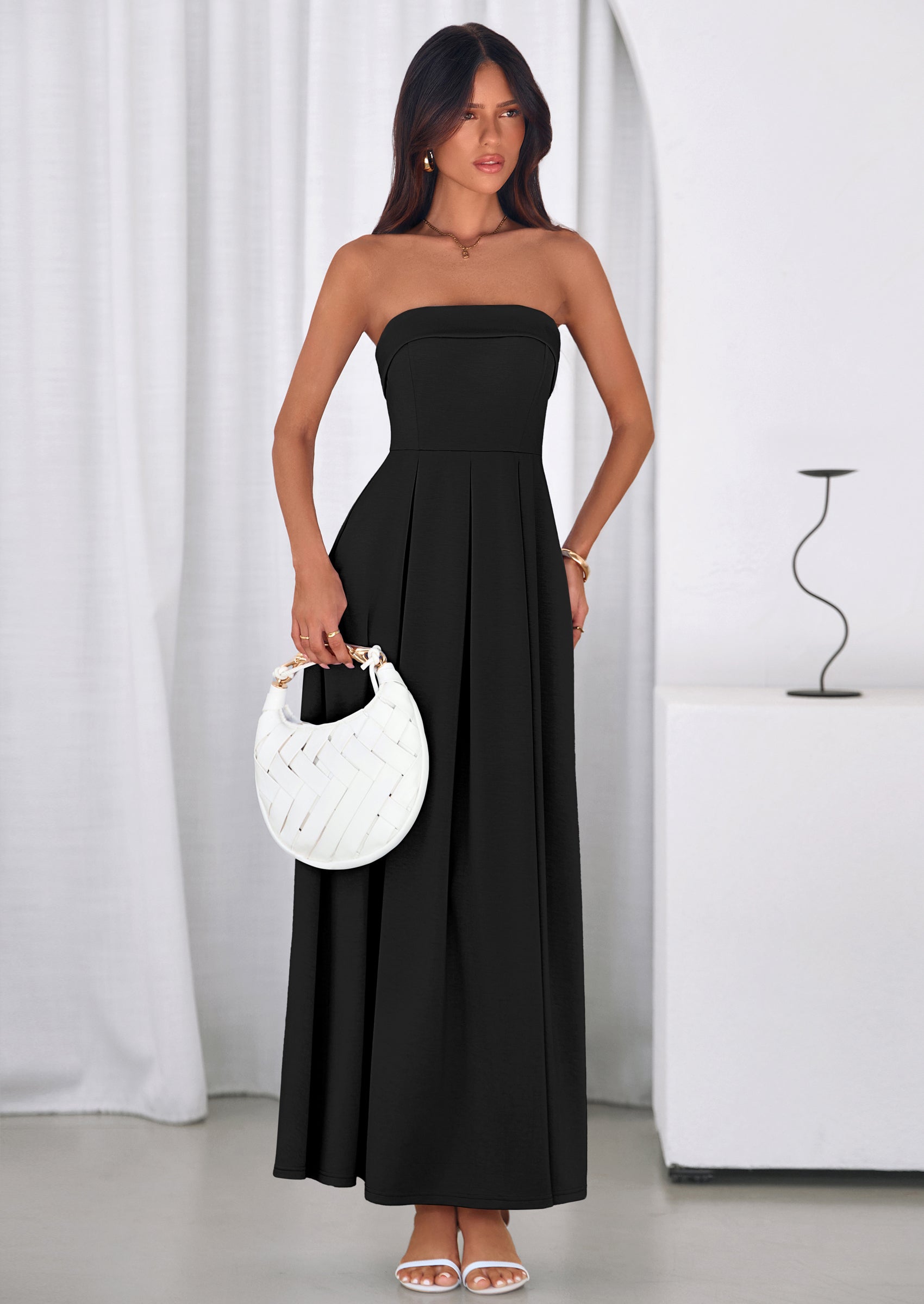 PRETTYGARDEN Cocktail Dresses for Women Summer Formal Elegant Tube Top Strapless Spring Wedding Guest Party Midi Dress