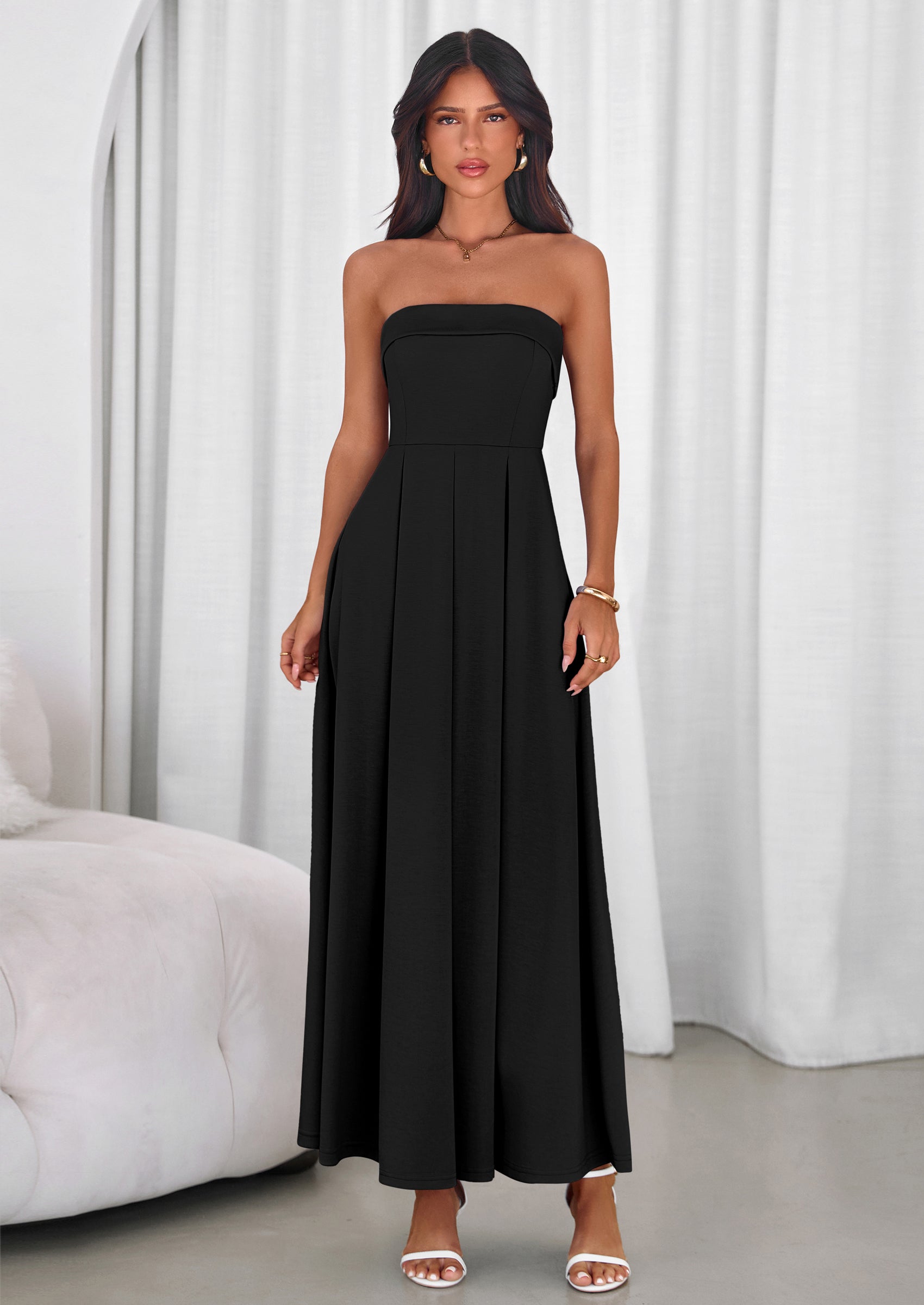 PRETTYGARDEN Cocktail Dresses for Women Summer Formal Elegant Tube Top Strapless Spring Wedding Guest Party Midi Dress