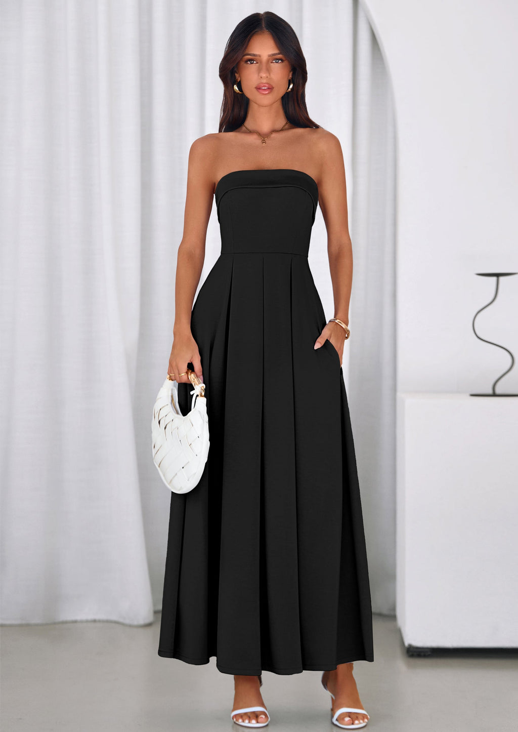 PRETTYGARDEN Cocktail Dresses for Women Summer Formal Elegant Tube Top Strapless Spring Wedding Guest Party Midi Dress