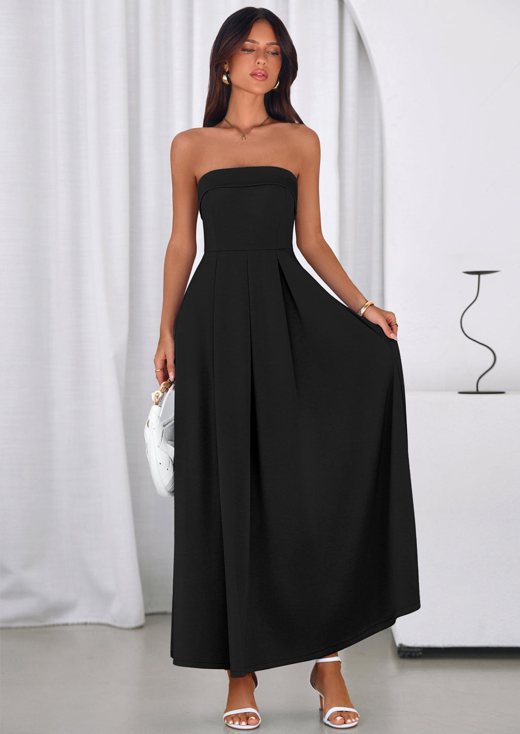 PRETTYGARDEN Cocktail Dresses for Women Summer Formal Elegant Tube Top Strapless Spring Wedding Guest Party Midi Dress