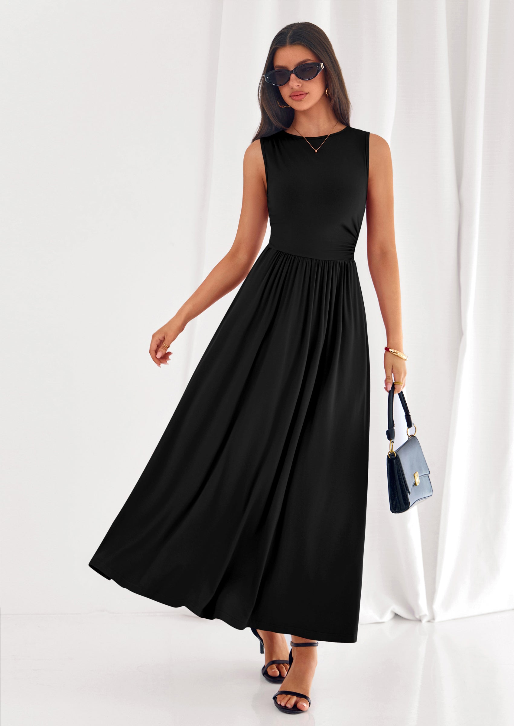 PRETTYGARDEN Summer Maxi Dresses for Women Sleeveless A Line Flowy Long Casual Sundress Wedding Guest Fashion Clothing