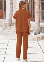 PRETTYGARDEN 2 Piece Outfits For Women Casual Tracksuit Short Sleeve Tops And Wide Leg Long Pants Matching Lounge Sets