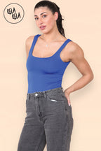 Square Neck Sculpting Thong Bodysuit in Royal Blue