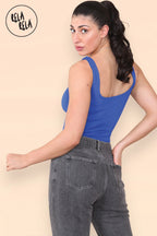 Square Neck Sculpting Thong Bodysuit in Royal Blue