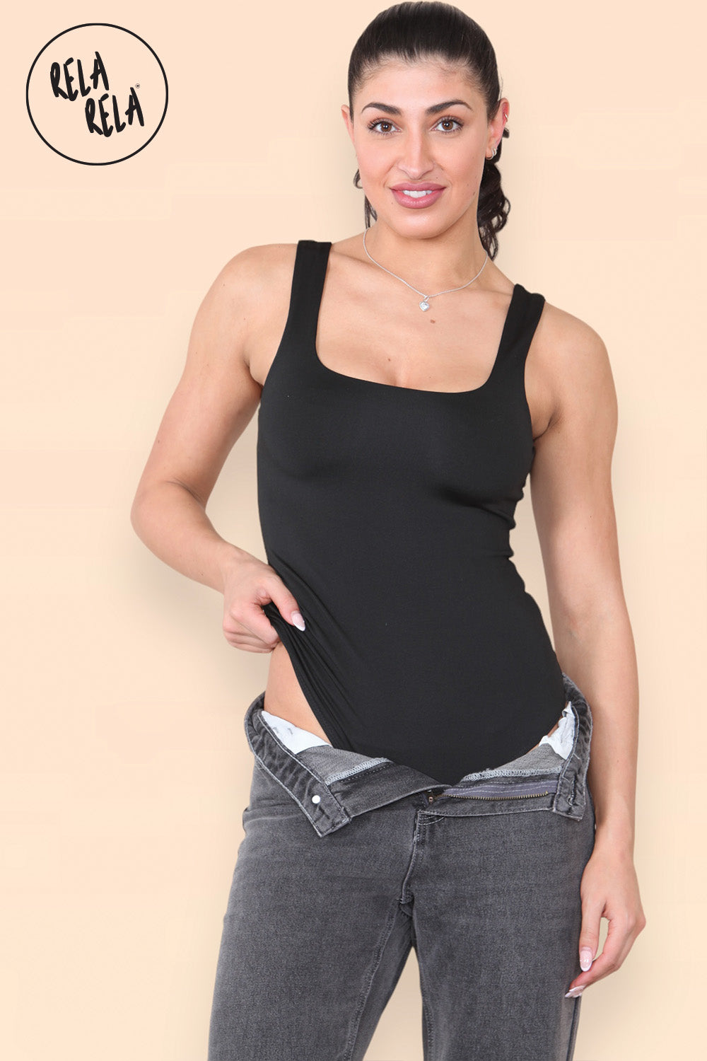 Square Neck Sculpting Thong Bodysuit in Black