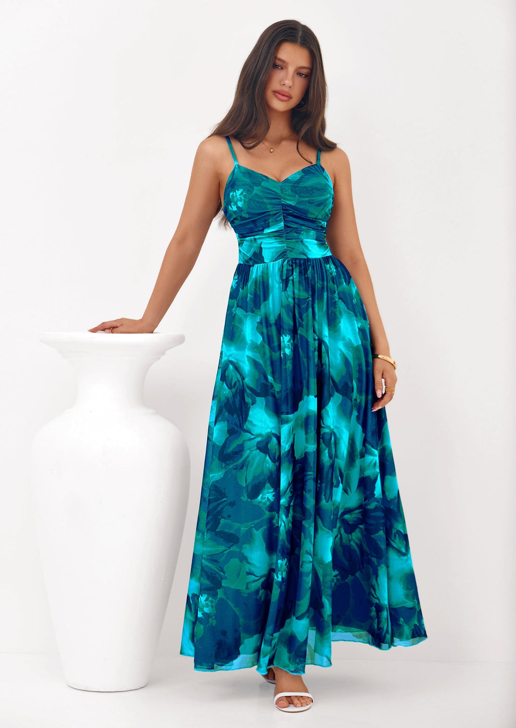 PRETTYGARDEN Women's Floral Maxi Dress Summer Outfits Spaghetti Strap Flowy Long Sundress Beach Vacation Boho Dresses
