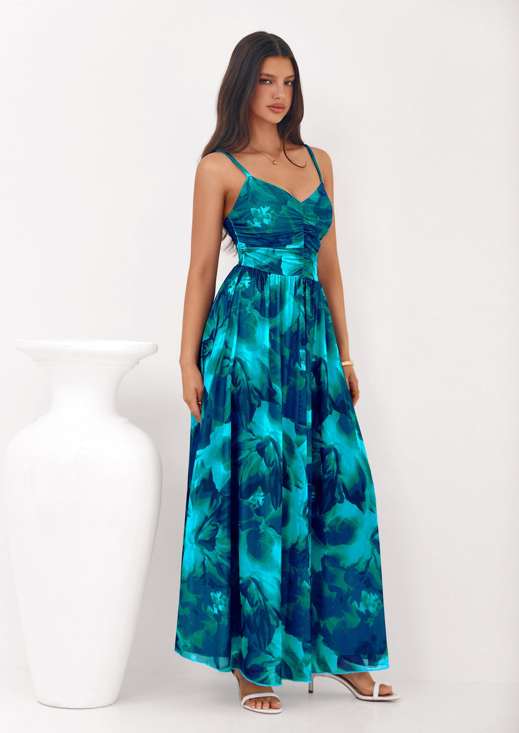 PRETTYGARDEN Women's Floral Maxi Dress Summer Outfits Spaghetti Strap Flowy Long Sundress Beach Vacation Boho Dresses