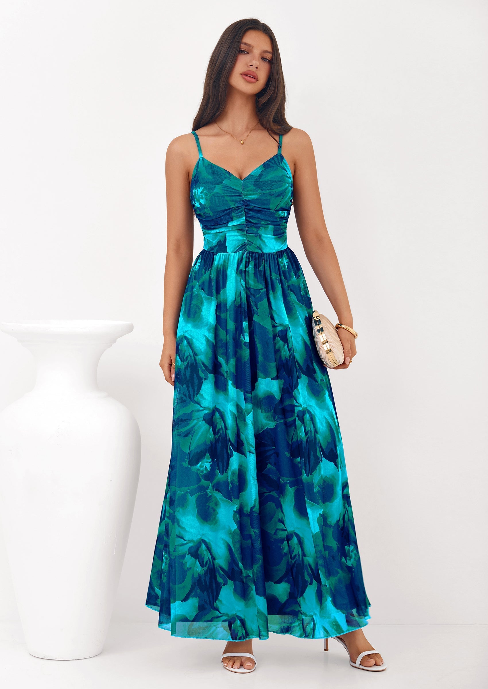 PRETTYGARDEN Women's Floral Maxi Dress Summer Outfits Spaghetti Strap Flowy Long Sundress Beach Vacation Boho Dresses