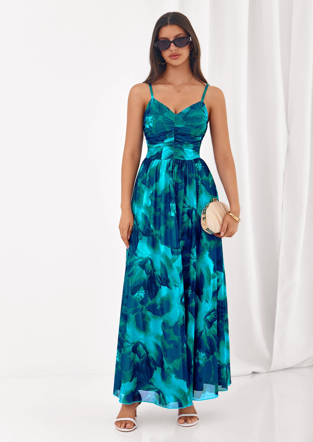 PRETTYGARDEN Women's Floral Maxi Dress Summer Outfits Spaghetti Strap Flowy Long Sundress Beach Vacation Boho Dresses