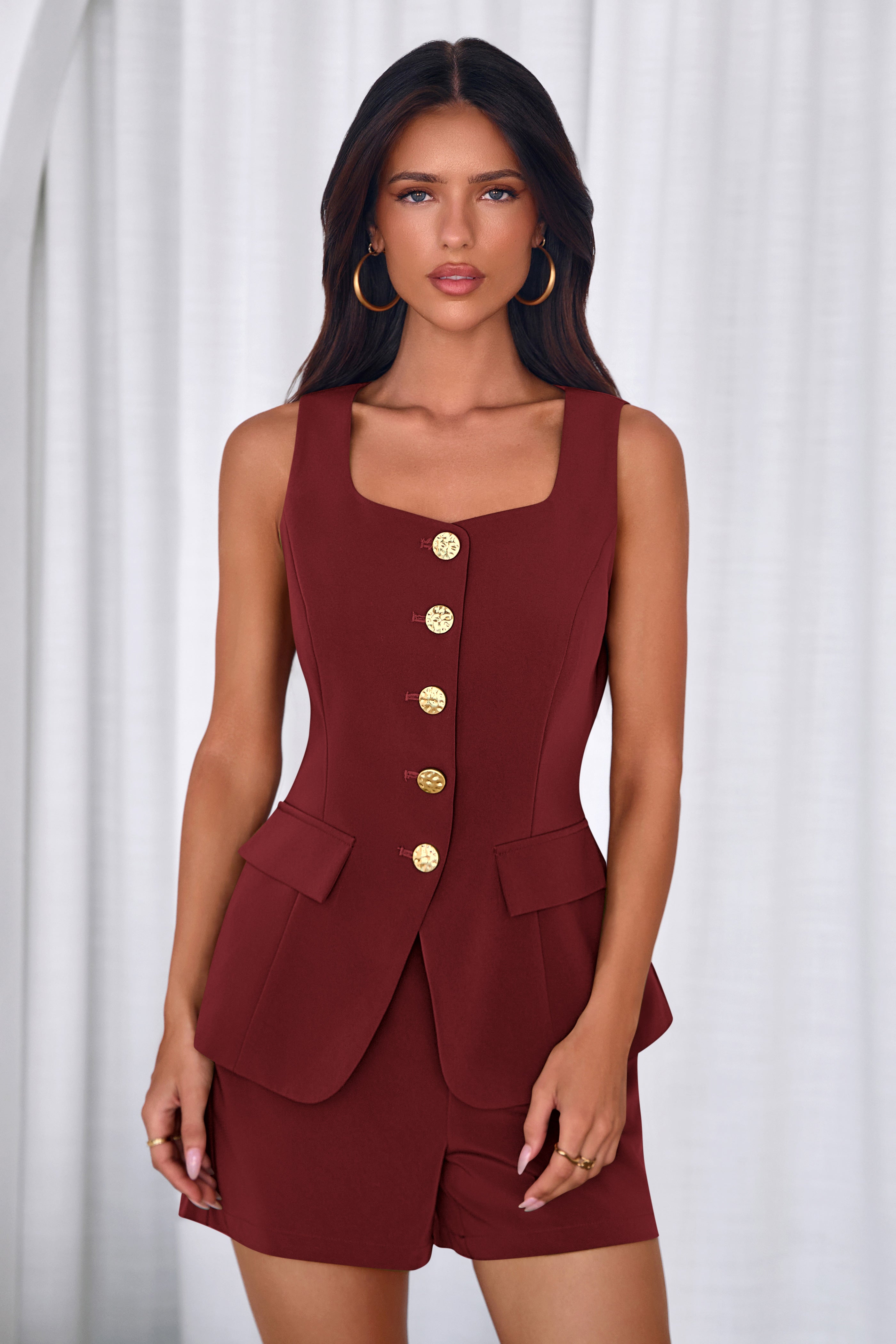 PRETTYGARDEN Womens 2 Piece Matching Sets Fashion Button Down Suit Vest Tops Shorts Set Spring Business Casual Outfits
