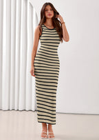PRETTYGARDEN Sundresses for Women Summer Striped Knit Side Slit Spring Fashion Bodycon Maxi Dress Beach Vacation Clothes