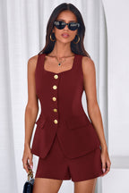 PRETTYGARDEN Womens 2 Piece Matching Sets Fashion Button Down Suit Vest Tops Shorts Set Spring Business Casual Outfits
