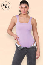Square Neck Sculpting Thong Bodysuit in Lilac