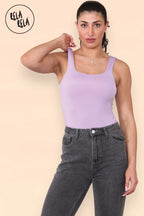 Square Neck Sculpting Thong Bodysuit in Lilac