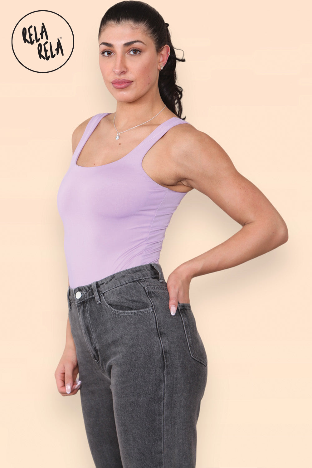 Square Neck Sculpting Thong Bodysuit in Lilac