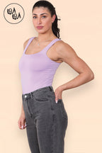 Square Neck Sculpting Thong Bodysuit in Lilac