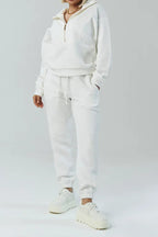Ladies Collar Zipper Top+ Pants Casual Set