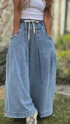 Ladies Drawstring Casual Loose Jeans