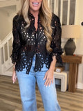 Women Printed Hollow Casual Top