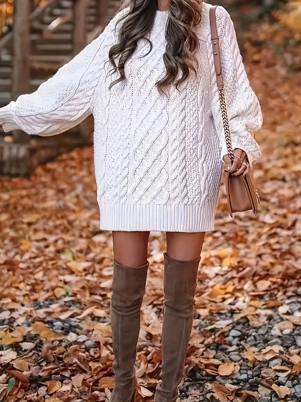（ In stock）Women Round Neck Hip-pack Versatile Knitted Casual Dress