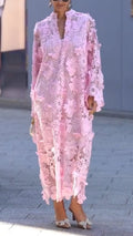 Womens Round Neck Printed Hollow Elegant Dress