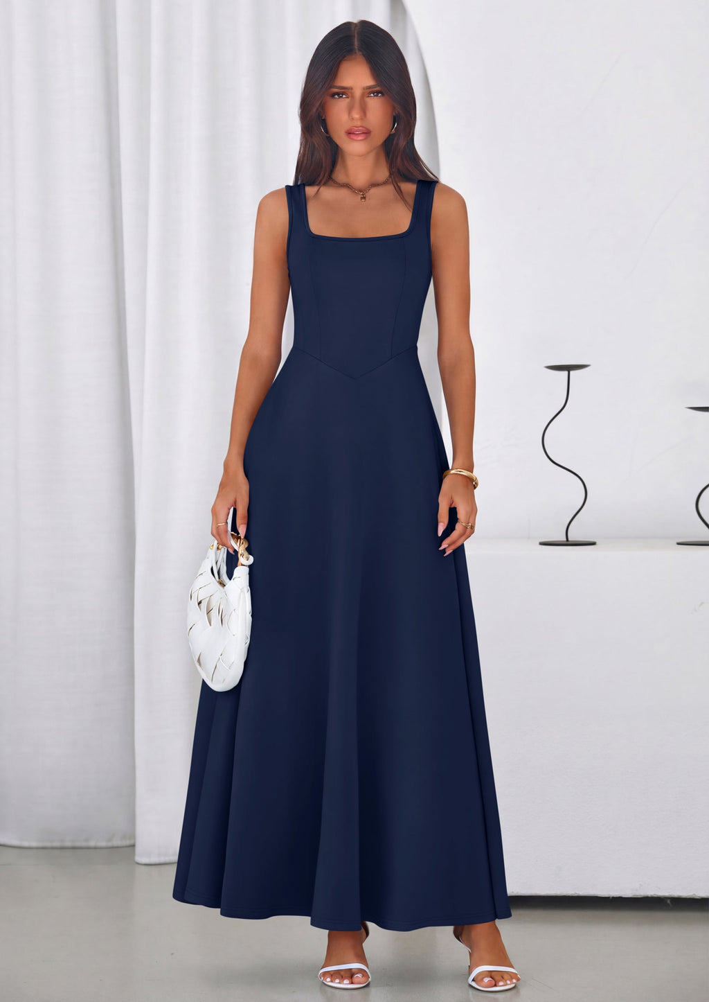 PRETTYGARDEN Womens Summer Dresses Sleeveless Elegant Square Neck Aline Swing Maxi Beach Wedding Guest Dress Pockets