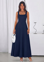 PRETTYGARDEN Womens Summer Dresses Sleeveless Elegant Square Neck Aline Swing Maxi Beach Wedding Guest Dress Pockets