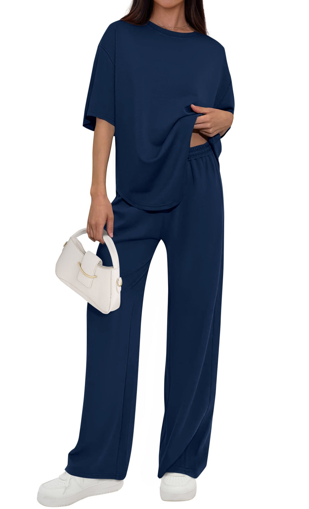 PRETTYGARDEN Women's Summer 2 Piece Lounge Set Short Sleeve Tops Wide Leg Pants Spring Vacation Travel Outfits Clothes