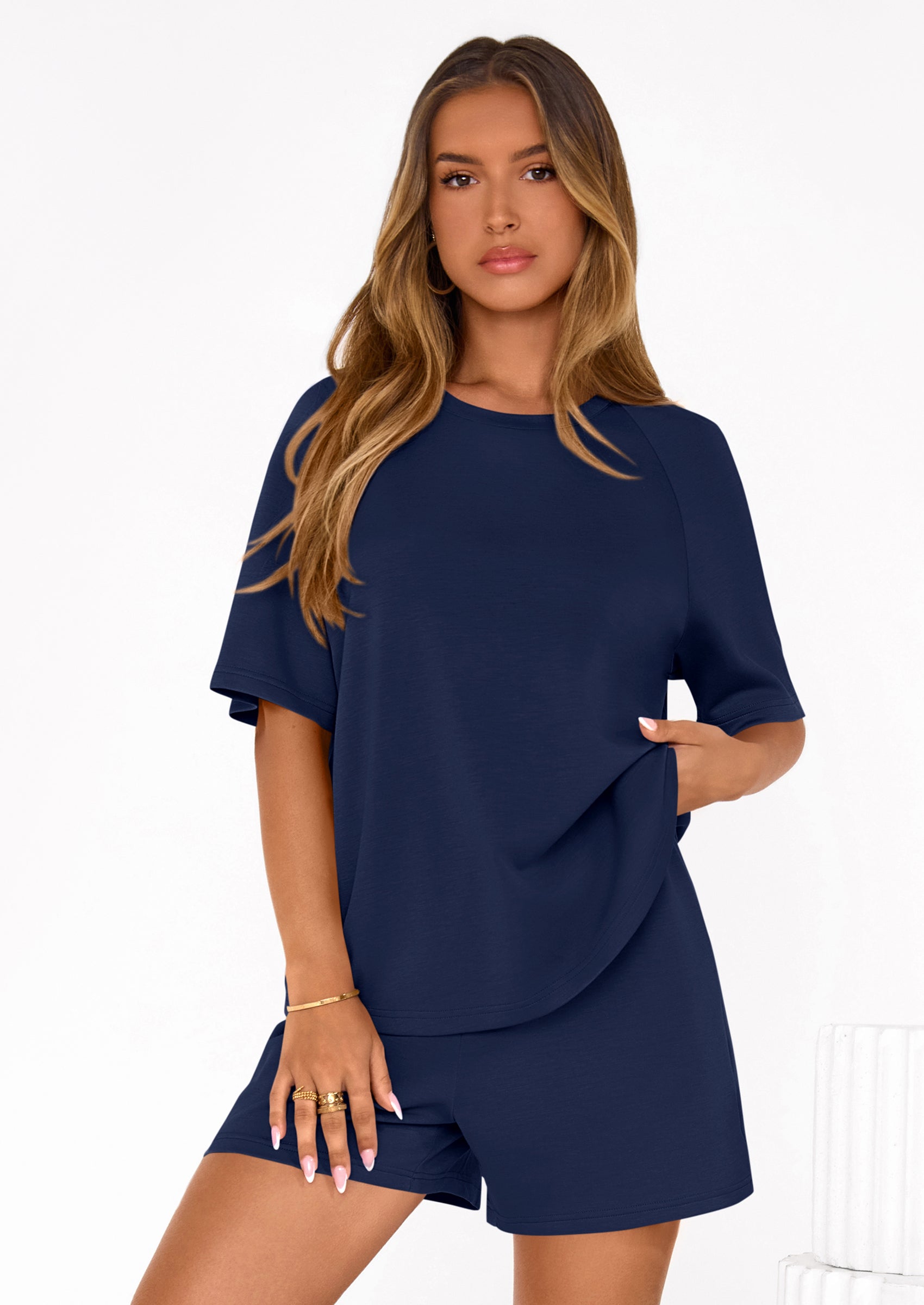 PRETTYGARDEN Women's 2 Piece Lounge Sets Short Sleeve Shirts Casual Tops Shorts Matching Clothing Summer Airport Outfits