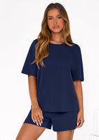 PRETTYGARDEN Women's 2 Piece Lounge Sets Short Sleeve Shirts Casual Tops Shorts Matching Clothing Summer Airport Outfits