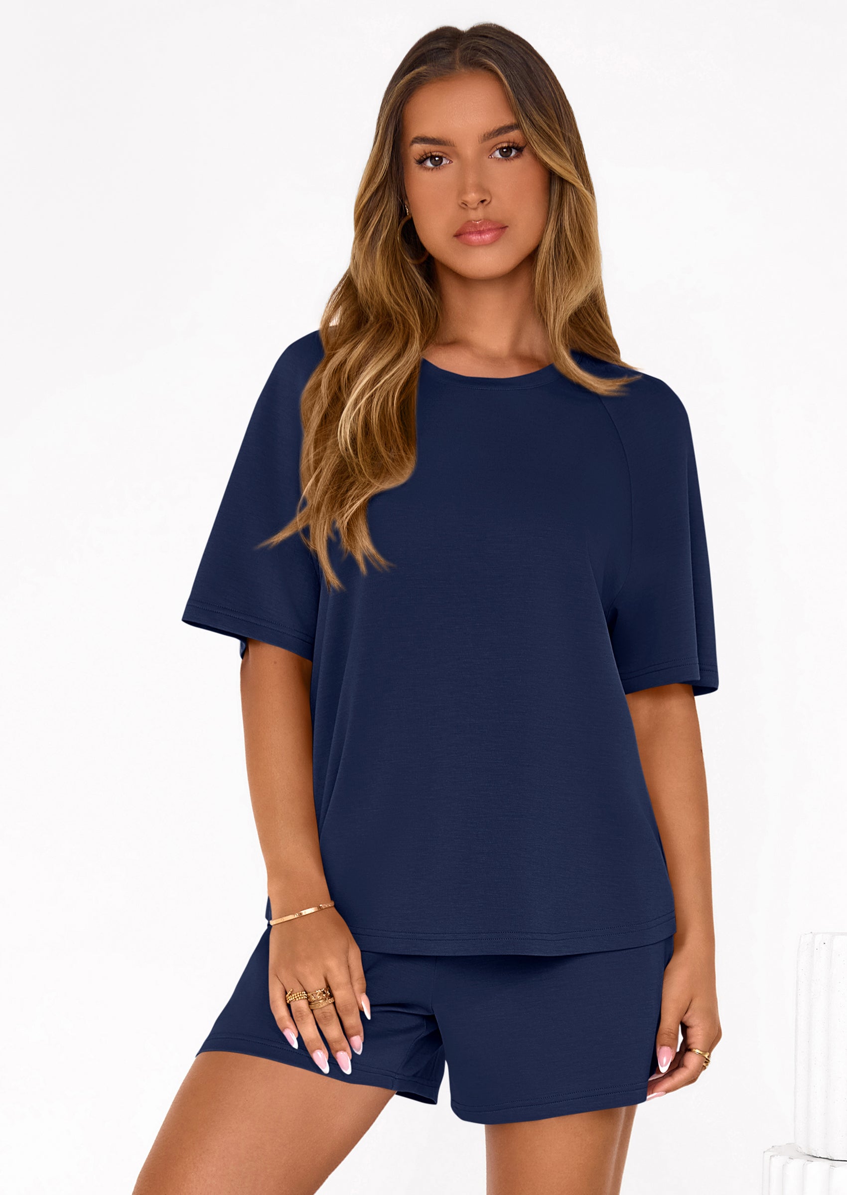 PRETTYGARDEN Women's 2 Piece Lounge Sets Short Sleeve Shirts Casual Tops Shorts Matching Clothing Summer Airport Outfits