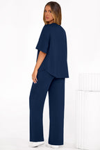 PRETTYGARDEN Women's Summer 2 Piece Lounge Set Short Sleeve Tops Wide Leg Pants Spring Vacation Travel Outfits Clothes