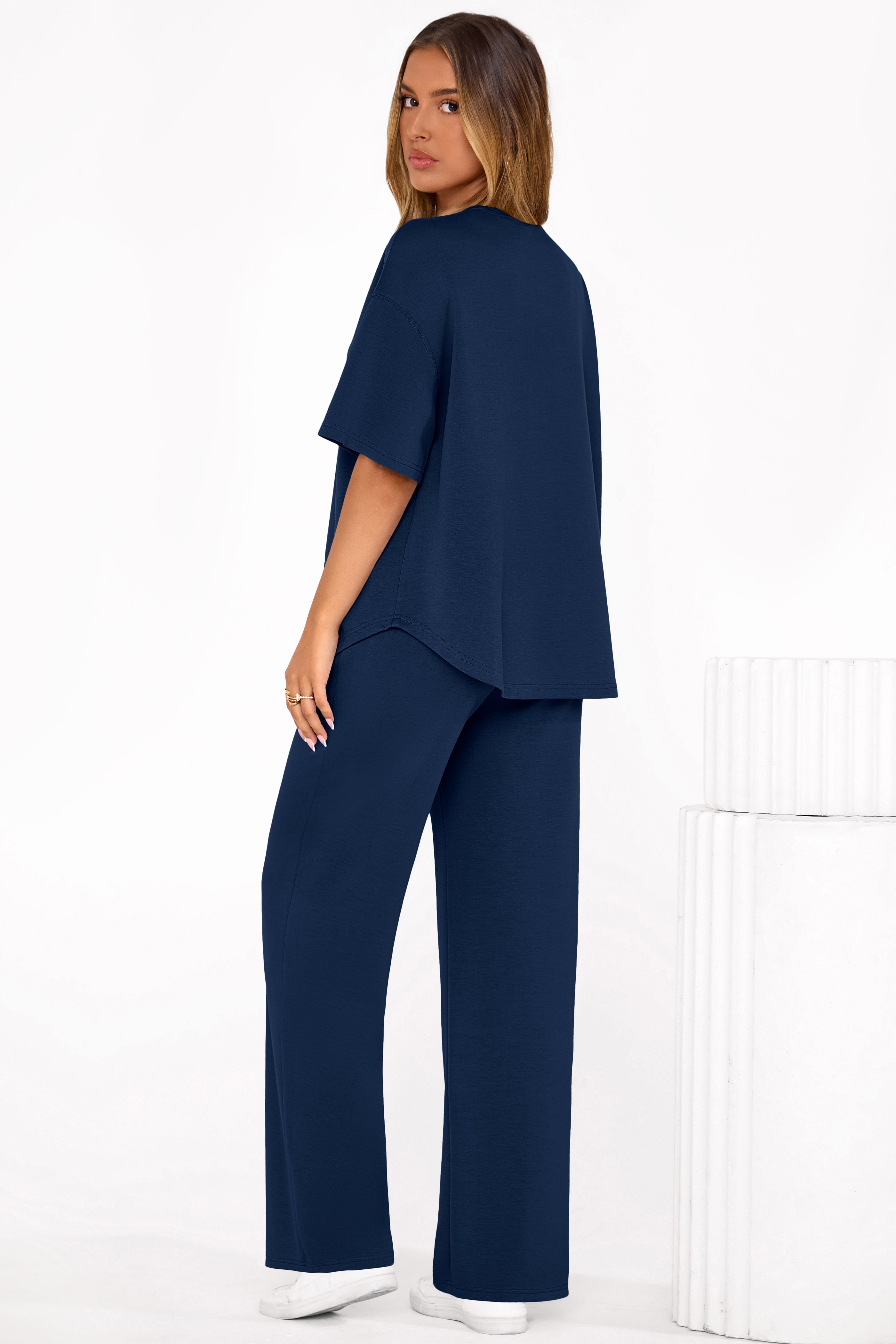 PRETTYGARDEN Women's Summer 2 Piece Lounge Set Short Sleeve Tops Wide Leg Pants Spring Vacation Travel Outfits Clothes