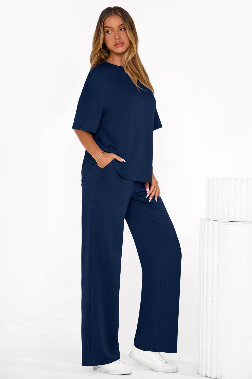 PRETTYGARDEN Women's Summer 2 Piece Lounge Set Short Sleeve Tops Wide Leg Pants Spring Vacation Travel Outfits Clothes