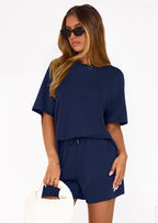 PRETTYGARDEN Women's 2 Piece Lounge Sets Short Sleeve Shirts Casual Tops Shorts Matching Clothing Summer Airport Outfits