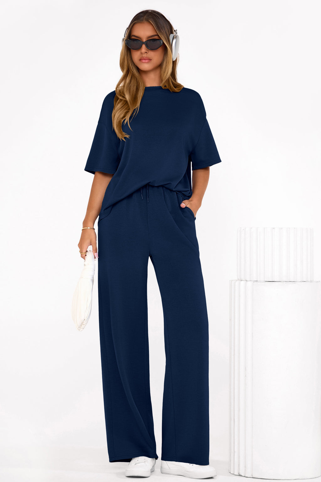 PRETTYGARDEN Women's Summer 2 Piece Lounge Set Short Sleeve Tops Wide Leg Pants Spring Vacation Travel Outfits Clothes