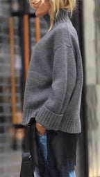 Women High-Neck Patchwork Casual Knit Sweater