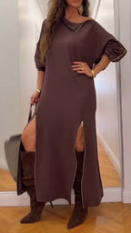 Women Laple Collar Splicing with Multiple Zippers Temperament Casual Dress
