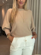 Women Round Neck Solid Color Casual Top