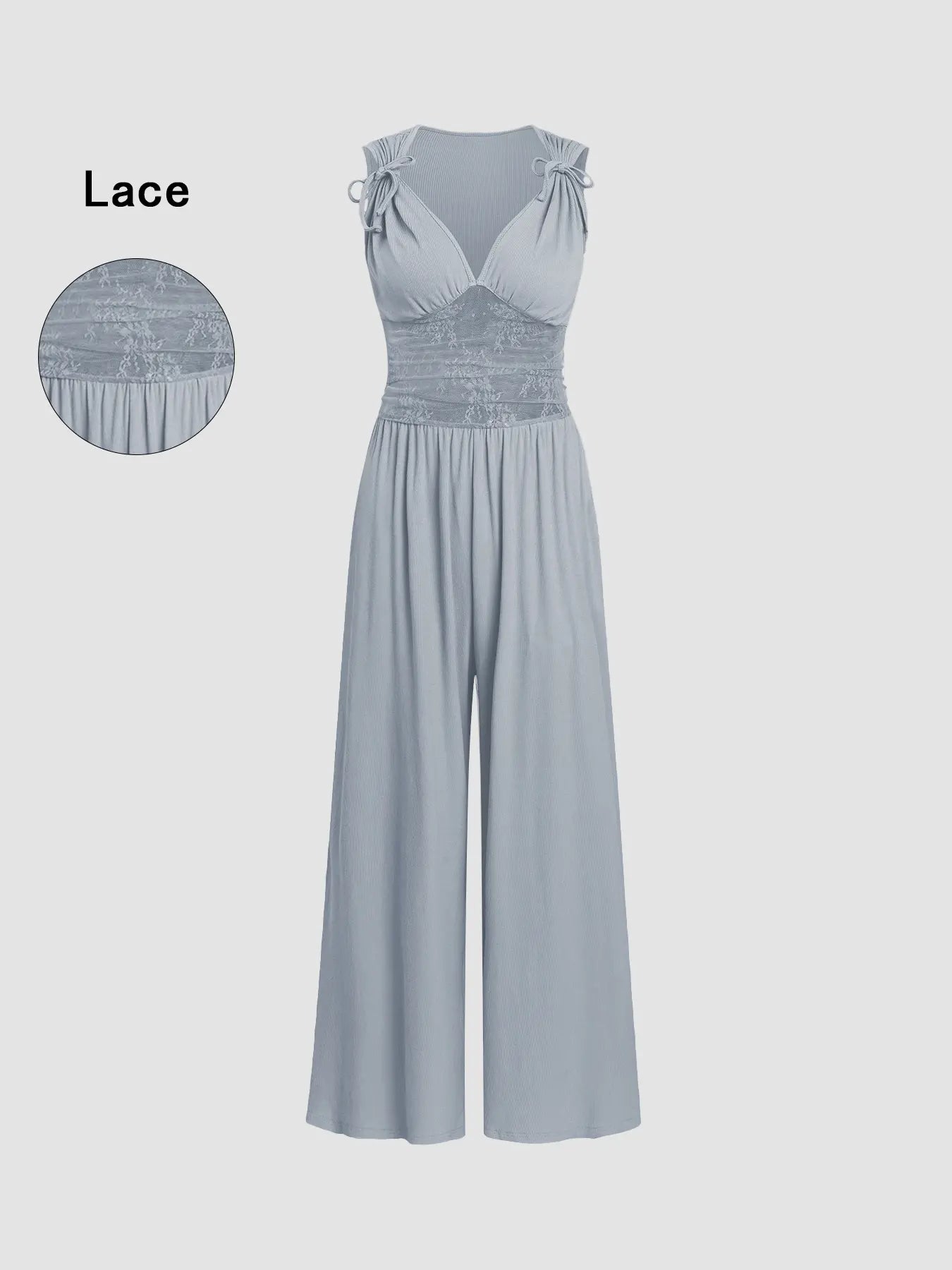 Women's Plain Ruched Deep V Neck Wide Leg Jumpsuit, Sleeveless Ribbed Jumpsuit for Daily Wear, Ladies Clothes for All Seasons, Casual Basic Jumpsuit, Casual Jumpsuits