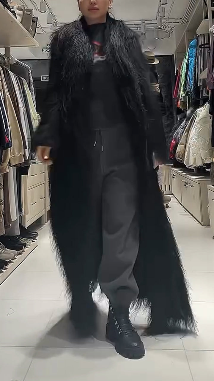 Women Laple Collar Solid Color Fur Flu Casual Coat